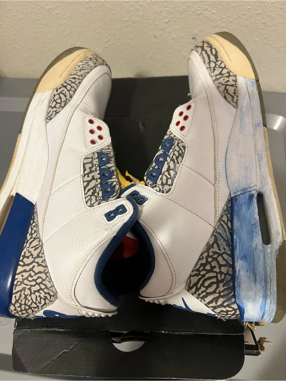 Nike White/Blue/Red Air Jordan 3 Men’s Sneakers with Elephant Print Accents